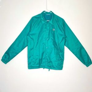 Champion Turquoise Green Coach Windbreaker Button Down Varsity Jacket